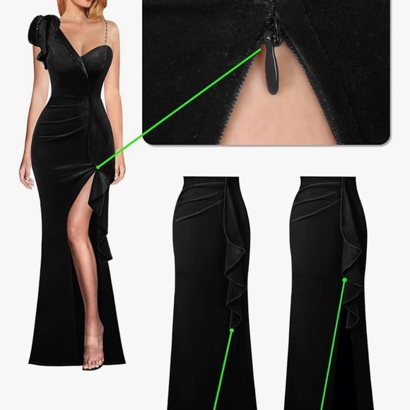 Elegant Black One-Shoulder Evening Dress - Picture 5 of 11